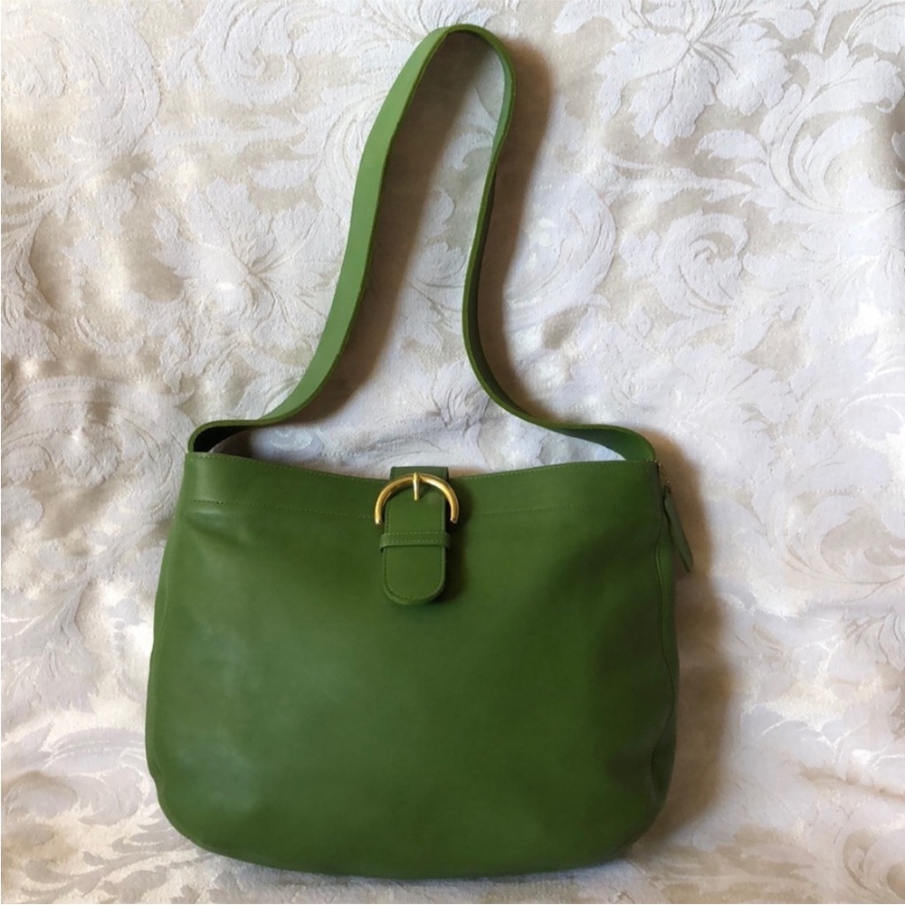 COACH Vintage Rare Eldridge Soho Leaf Green Leather Gold Buckle Shoulder Hobo